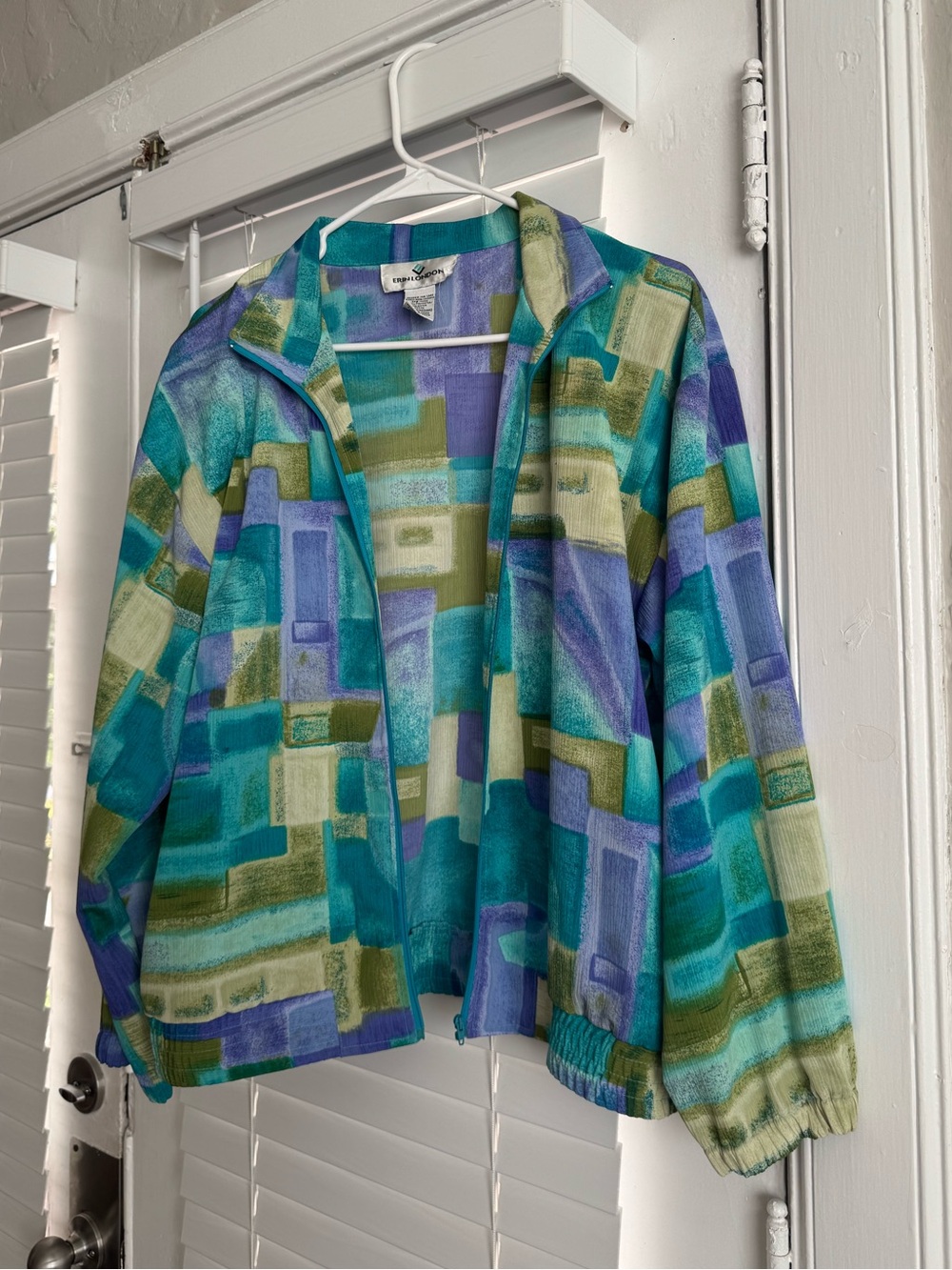 Vintage Abstract Print Lightweight Jacket - Teal & Purple